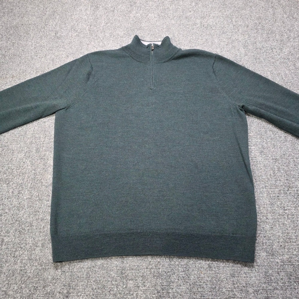 Nordstrom Mens Shop Dark Green 100%‎ Merino Wool 1/4 Zip Sweater Large